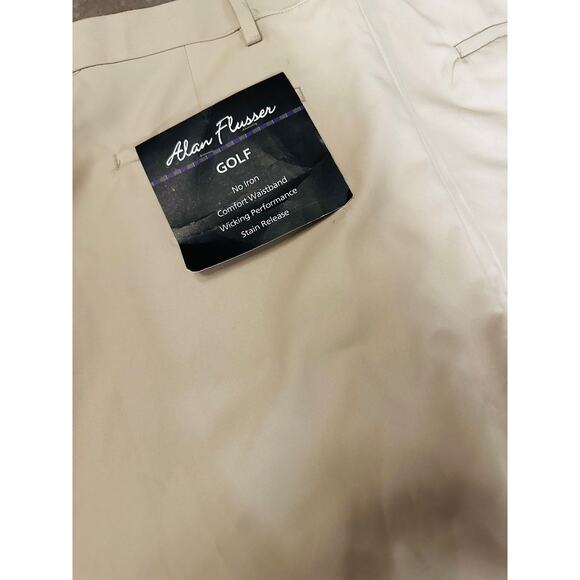 ALLAN FLUSSER GOLF - Size 34 X 32 - Pleats & Cuffs, Polyester Dress Slacks - Picture 4 of 5